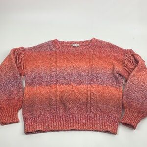 Frye & Co Multicolored Wool Sweater Red Orange pink fringe sleeve Size Medium